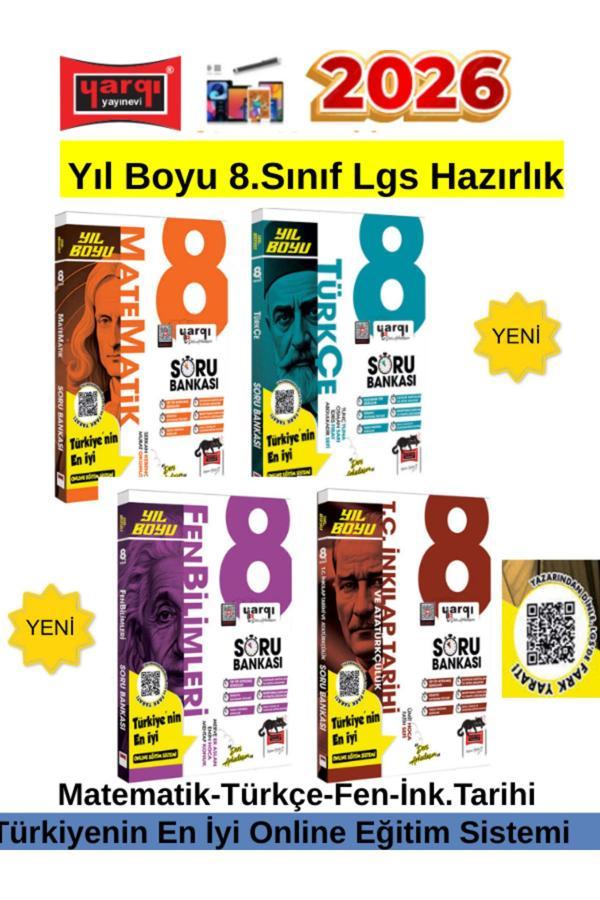 Yargı 2026 Yıl Boyu 8.Sınıf Lgs Hazırlık Ana Dersler(M-T-F-İ)4 Kitap Soru Bankası Seti+Kalem - Yargı Yayınları - Image 1
