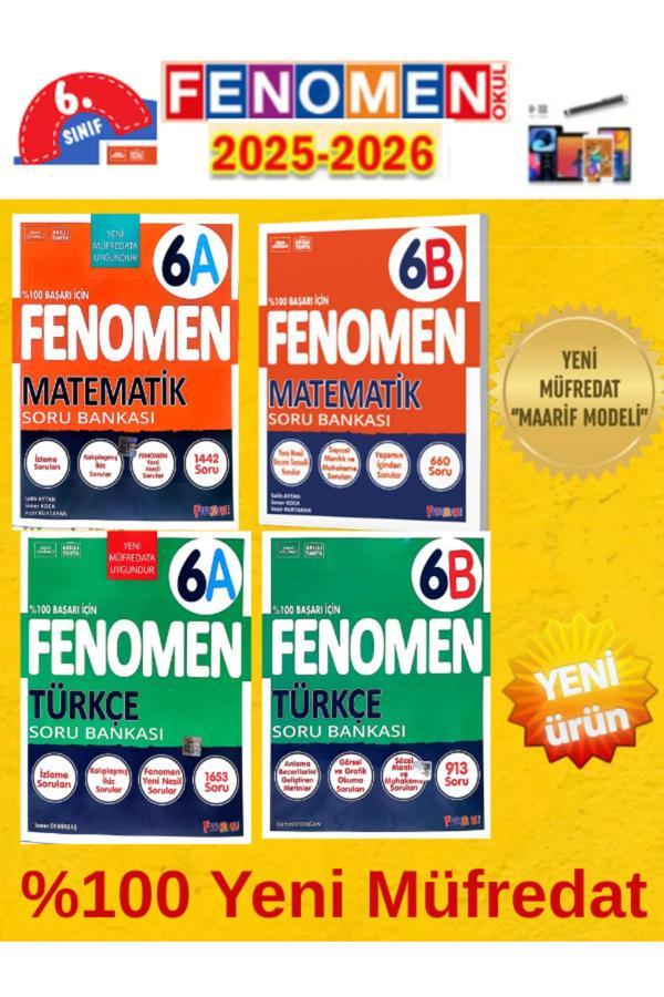6.Sınıf Matematik-Türkçe Fenomen Ab (4 Kitap) %100 Yeni Maarif Müfredat Soru Bankası+Kalem - Fenomen Yayıncılık - Image 1