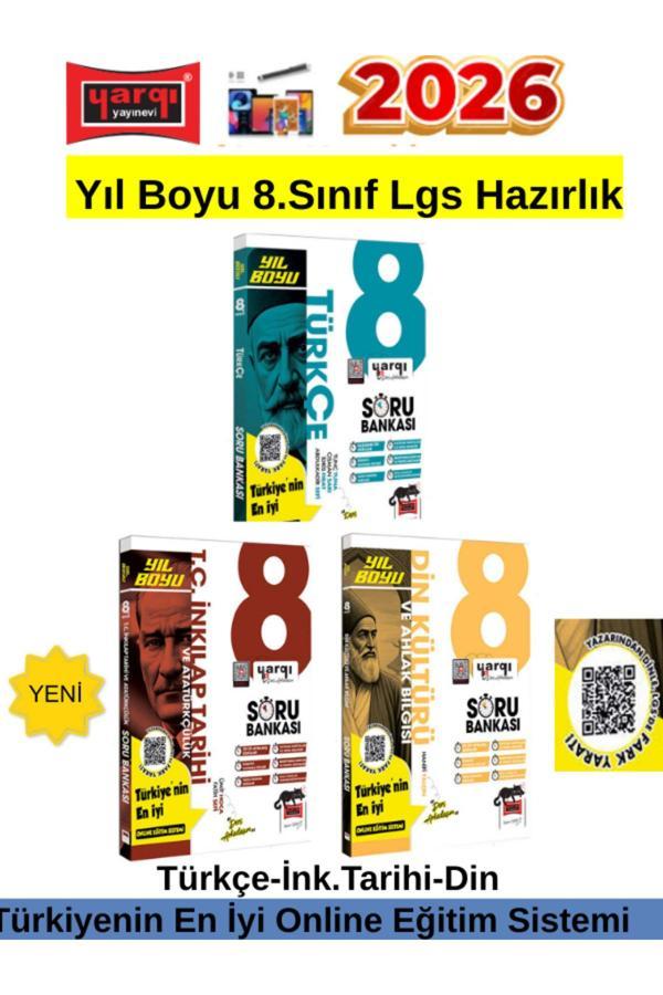 Yargı 2026 Yıl Boyu 8.Sınıf Lgs Hazırlık Türkçe-İnk.Tarihi-Din Video Çözümlü Soru Bankası Seti+Kalem - Yargı Yayınları - Image 1