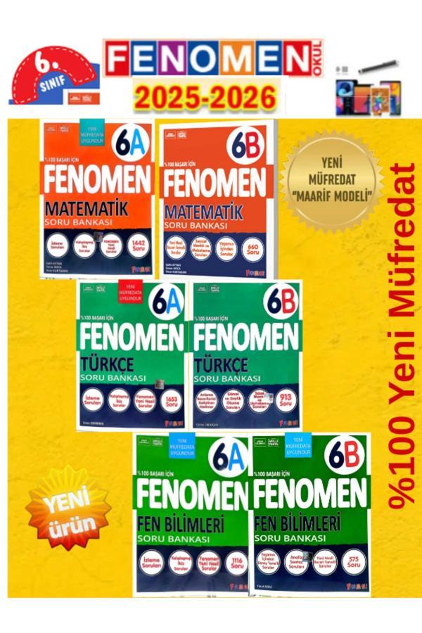 6.Sınıf Matematik-Türkçe-Fen Fenomen Ab (6 Kitap) %100 Yeni Maarif Müfredat Soru Bankası+Kalem - Fenomen Yayıncılık - Image 1