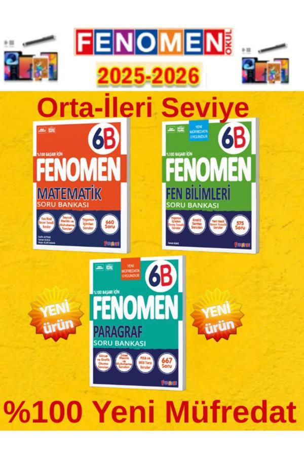 6.Sınıf Mat-Fen-Paragraf B Fenomen Soru Bankası Seti %100 Yeni Müfredat+Kalem(3 Kitap) - Fenomen Yayıncılık - Image 1