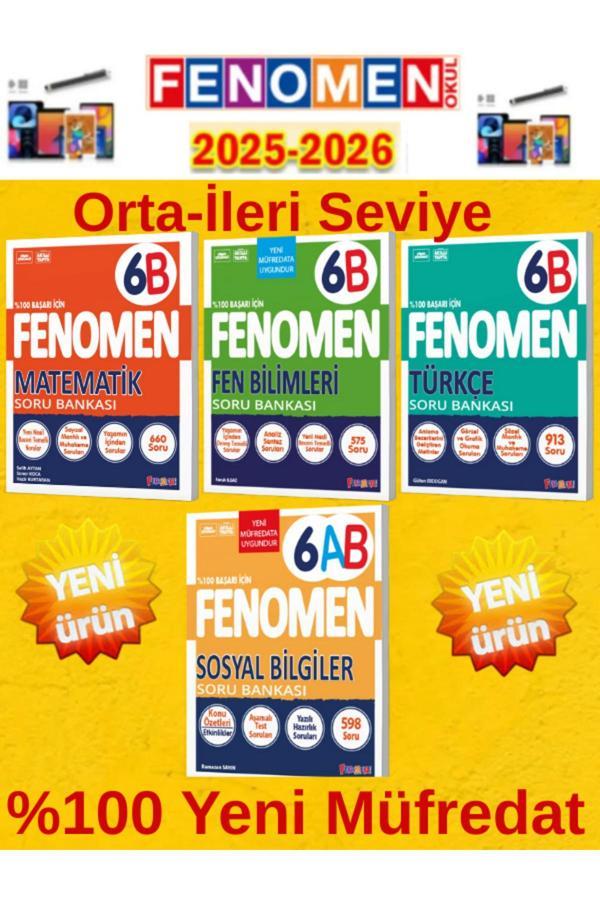 6.Sınıf Mat-Fen-Türkçe B+Sosyal Ab Soru Bankası Seti %100 Yeni Müfredat+Kalem(4 Kitap) - Fenomen Yayıncılık - Image 1