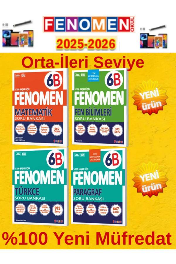 6.Sınıf Mat-Fen-Türkçe -Paragraf B Fenomen Soru Bankası Seti %100 Yeni Müfredat+Kalem(4 Kitap) - Fenomen Yayıncılık - Image 1