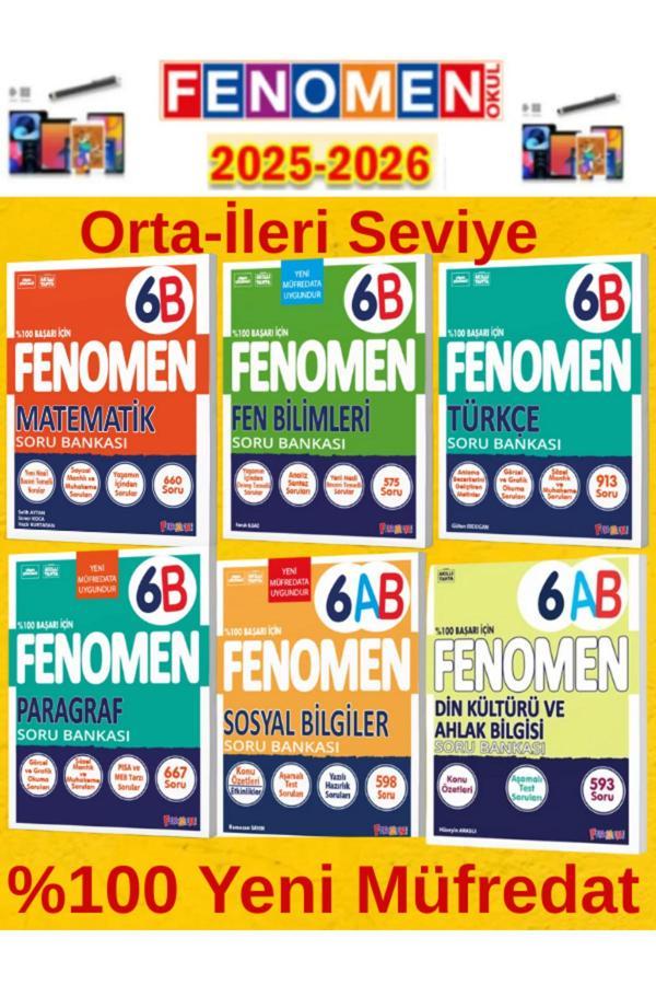 6.Sınıf Mat-Fen-Türkçe -Paragraf B-Sosab-Dinab %100 Yeni Müfredat+Kalem(6 Kitap) - Fenomen Yayıncılık - Image 1