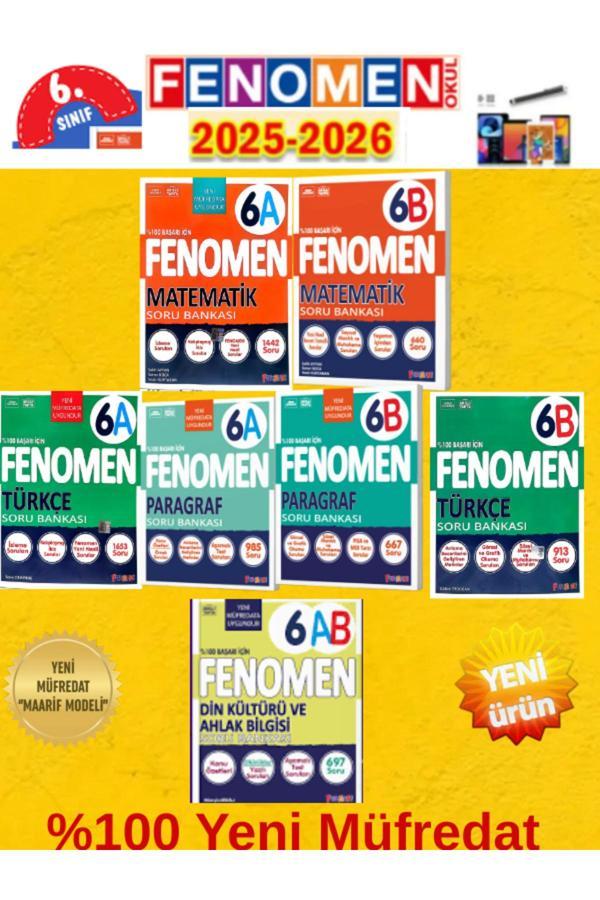 6.Sınıf Mat-Türkçe-Paragraf-Din Fenomen Ab (7 Kitap) %100 Yeni Maarif Müfredat Soru Bankası+Kalem - Fenomen Yayıncılık - Image 1