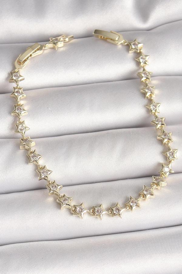 Pirinç Gold Renk Zirkon Taşlı Yıldız Model VIP Seri Kadın Bileklik - Image 1