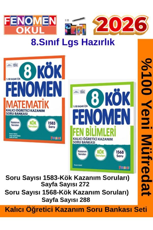2026 8.Sınıf Kök Matematik-Fen Bilimleri Kalıcı Öğretici Kazanım Soru Bankası(1583-1568 Soru) - Fenomen Yayıncılık - Image 1
