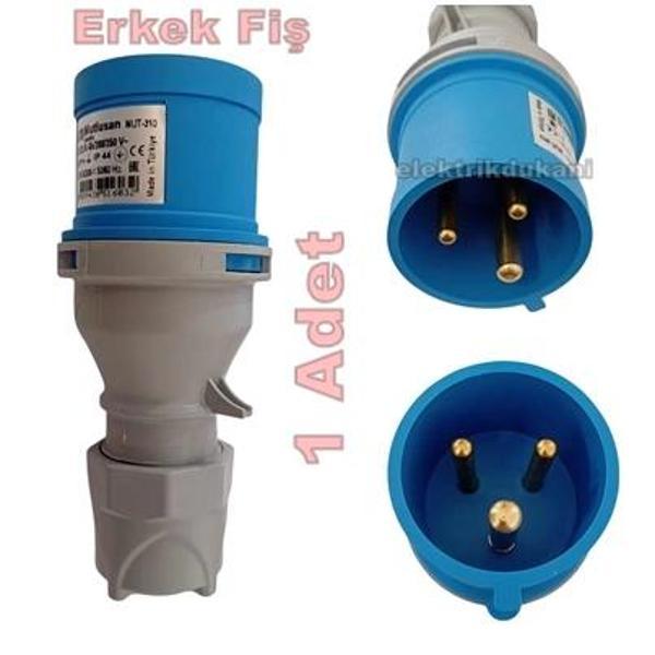 MUTLUSAN 3x32A CEE Norm Monofaze Düz Fiş 2P+T IP44 (MUT-310 220v Volt Sanayi Tip) - Image 1