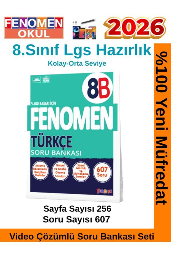 2026 8.Sınıf Türkçe B (8B)Video Çözümlü Kolay-Orta Seviye Soru Bankası(607 Soru) - Fenomen Yayıncılık - Image 1