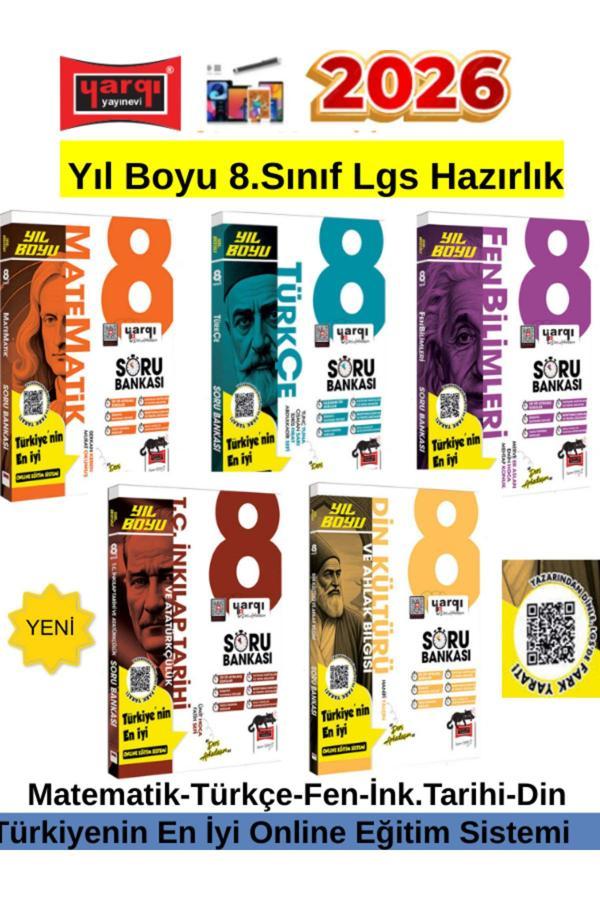 2026 Yıl Boyu 8.Sınıf Lgs Hazırlık Matematik-Türkçe-Fen-İnk.Tarihi-Din Soru Bankası Seti+Kalem - Yargı Yayınları - Image 1