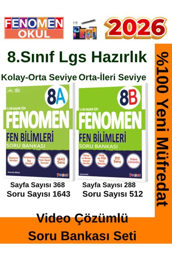 2028 8.Sınıf Fen Bilimleri A-B (8A)- (8B)Video Çözümlü Kolay-Orta Seviye Soru Bankası(1643-512 Soru) - Fenomen Yayıncılık - Image 1
