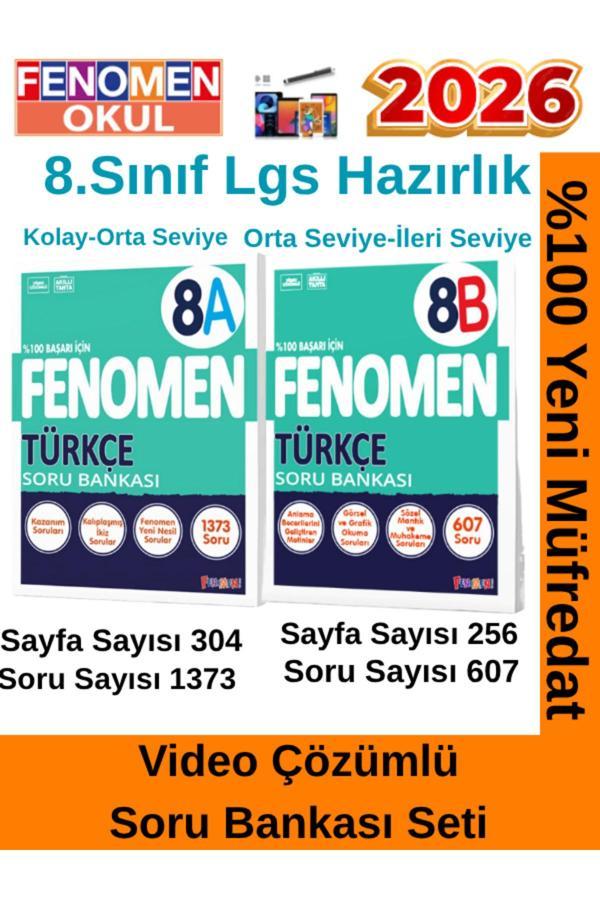 2028 8.Sınıf Türkçe A-B (8A)- (8B)Video Çözümlü Kolay-Orta Seviye Soru Bankası(1307-607 Soru) - Fenomen Yayıncılık - Image 1