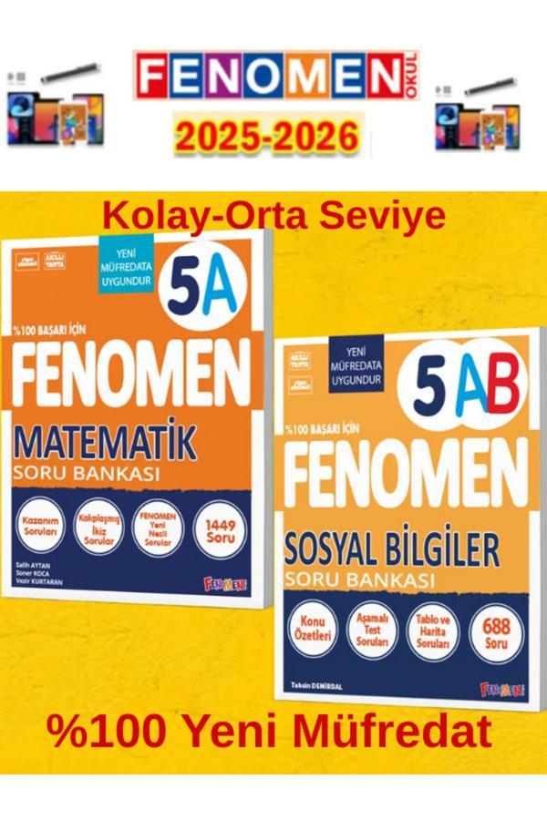 5.Sınıf Matematik A-Sosyal Ab Fenomen Soru Bankası Seti %100 Yeni Müfredat+Kalem(2 Kitap) - Fenomen Yayıncılık - Image 1