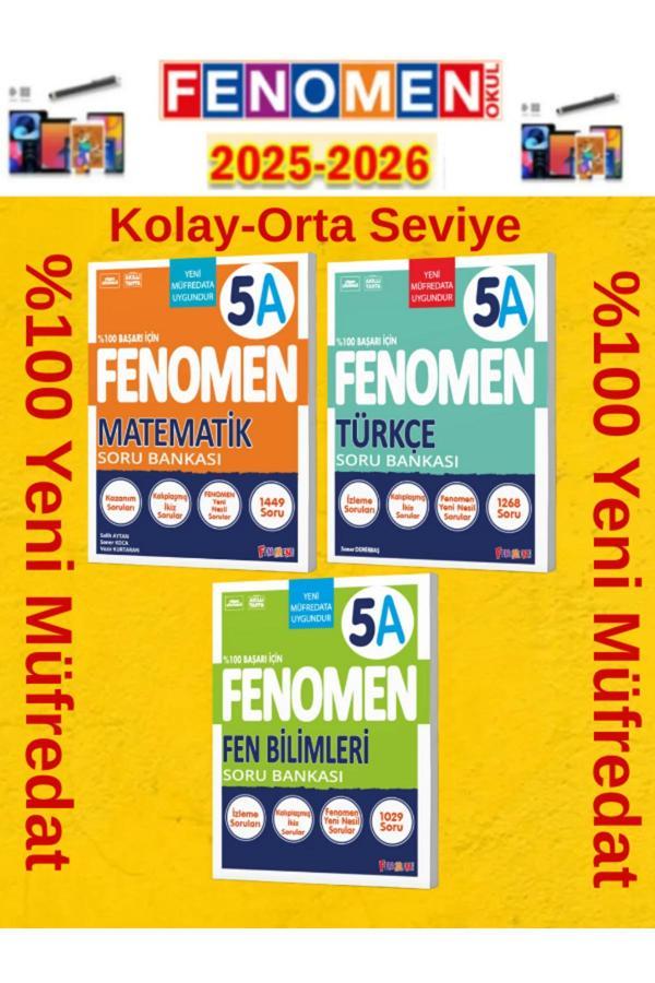 5.Sınıf Matematik-Fen-Türkçe Fenomen A Soru Bankası Seti%100 Yeni Müfredat+Kalem(3 Kitap) - Fenomen Yayıncılık - Image 1