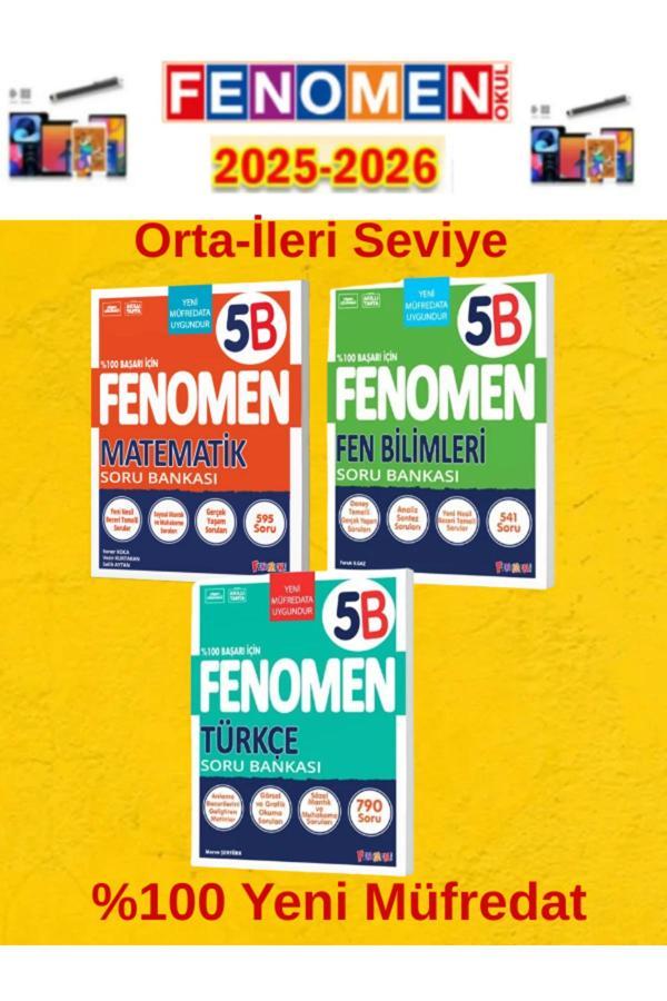 5.Sınıf Matematik-Fen-Türkçe Fenomen B Soru Bankası Seti%100 Yeni Müfredat+Kalem(3 Kitap) - Fenomen Yayıncılık - Image 1