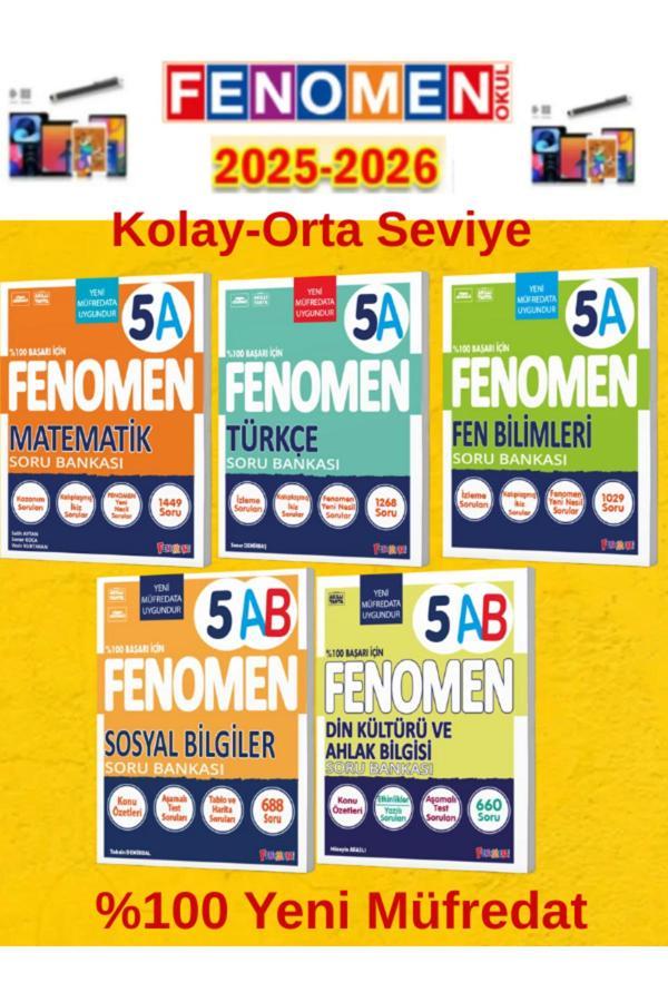 5.Sınıf Matematik-Türkçe-Fen A+Din Sosyal Ab Soru Bankası Seti %100 Yeni Müfredat+Kalem(5 Kitap) - Fenomen Yayıncılık - Image 1