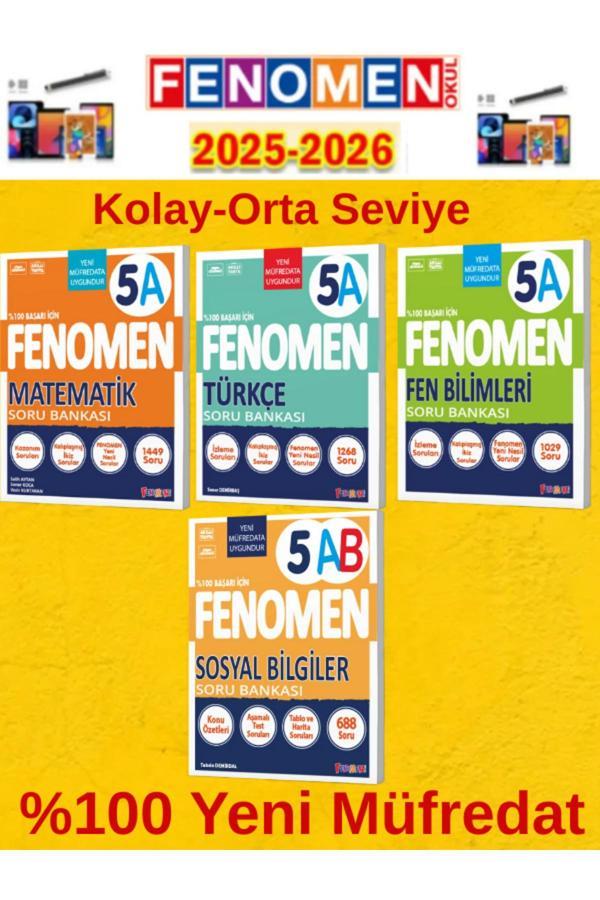 5.Sınıf Mat-Fen-Türkçe A+Sosyal Ab Soru Bankası Seti %100 Yeni Müfredat+Kalem(4 Kitap) - Fenomen Yayıncılık - Image 1