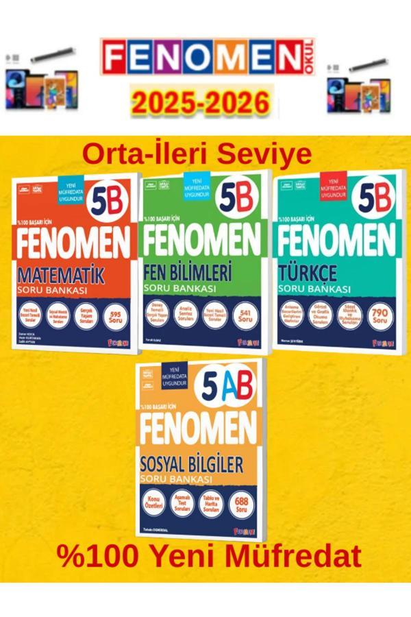 5.Sınıf Mat-Fen-Türkçe B+Din Sosyal Ab Soru Bankası Seti %100 Yeni Müfredat+Kalem(5 Kitap) - Fenomen Yayıncılık - Image 1