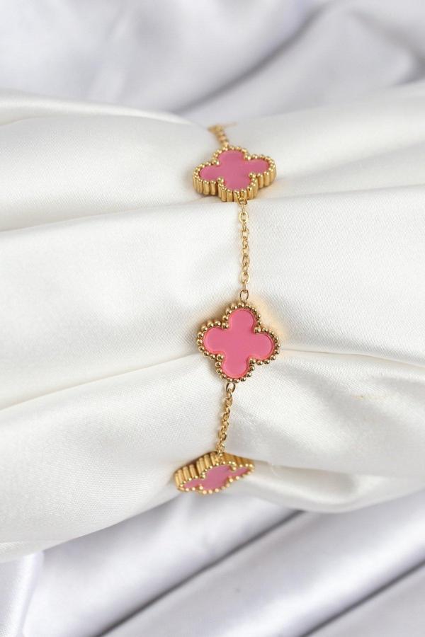 Gold Zincir Pembe Yonca Renk Bileklik - EBJ250920W37791 - Image 1