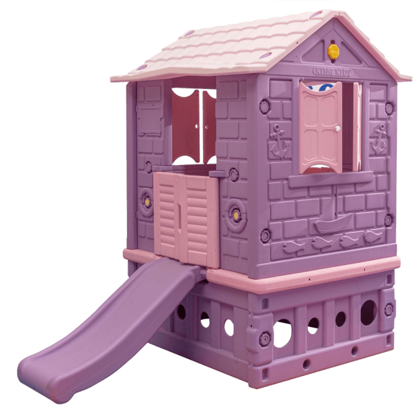 King Kids Ev İki Kapılı Kaydıraklı Pembe  - Image 1