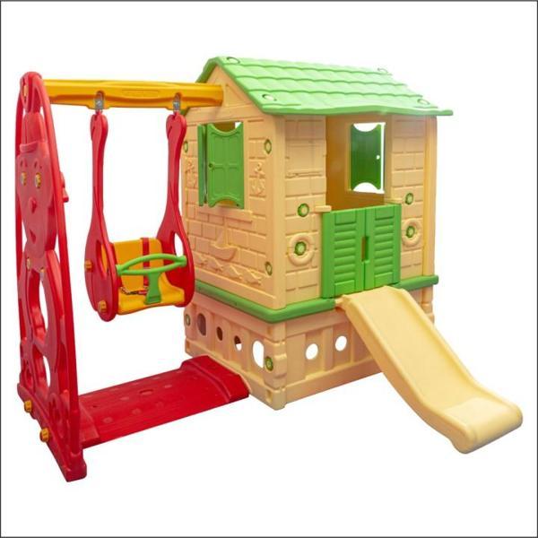 King Kids Ev Kaydıraklı Salıncaklı Oyun evi Krem - Image 1