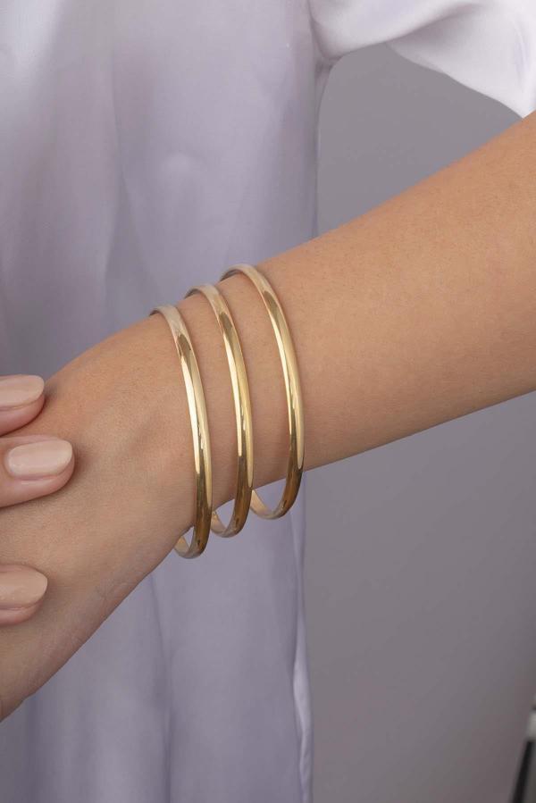 Gümüş Pazarım 4 mm Parlak Görünüm Altın Kaplama Kadın Üçlü Ajda Bilezik - Image 1