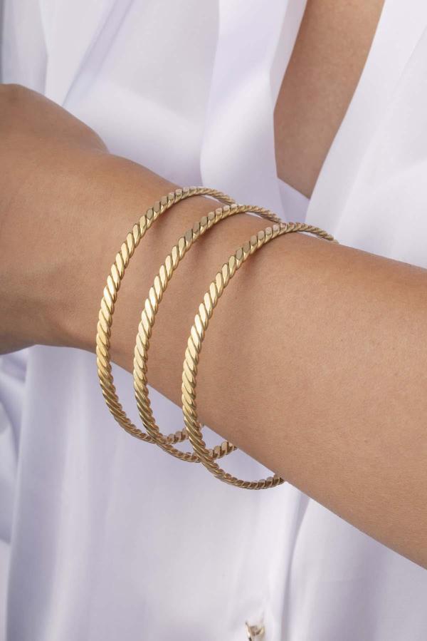 Gümüş Pazarım Altın Kaplama Çelik Üçlü Burma Kadın Bilezik - Image 1