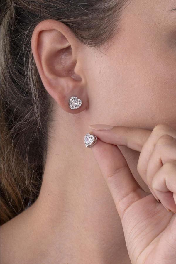 Gümüş Pazarım Beyaz Altın Kaplama Kalp Kadın Gümüş Küpe - Image 1