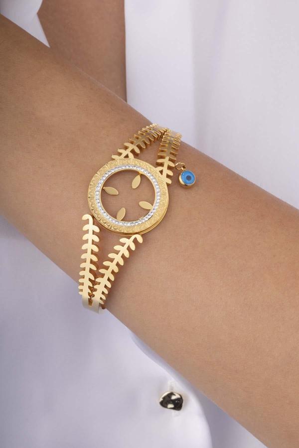 Gümüş Pazarım Yarım Altın Takmalık Altın Kaplama Çelik Kadın Kelepçe Bileklik - Image 1