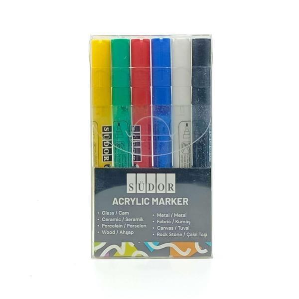 Mona Lisa 6'lı Ana Renkler Akrilik Marker Seti (Cam, Seramik, Porselen, Ahşap, Metal, Kumaş, Tuval ve Taş Üzerinde Kulla - Image 1