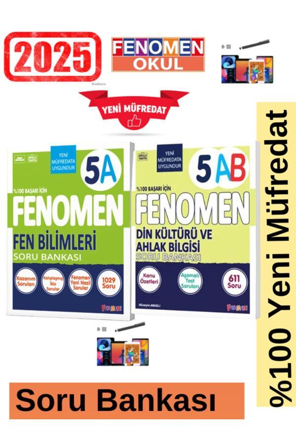 2025 5.Sınıf Fen(A) Kolay1029 Soru-Din(A-B)611 Soru Yeni Müfredat Soru Bankası Seti+Kalem - Fenomen Yayıncılık - Image 1