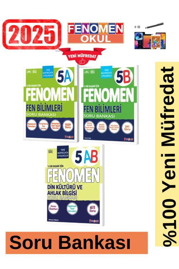 2025 5.Sınıf Fen(Ab) Kolay-Zor-Din(A-B)611 Soru %100 Yeni Müfredat Soru Bankası Seti+Kalem - Fenomen Yayıncılık - Image 1