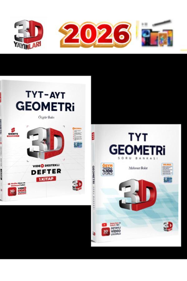 3D Yayınları 2025-2026 Tyt Geometri Video Çözümlü Soru Bankası +Tyt-Aytkonu Anlatımlı Defter - 3D Yayınları - Image 1