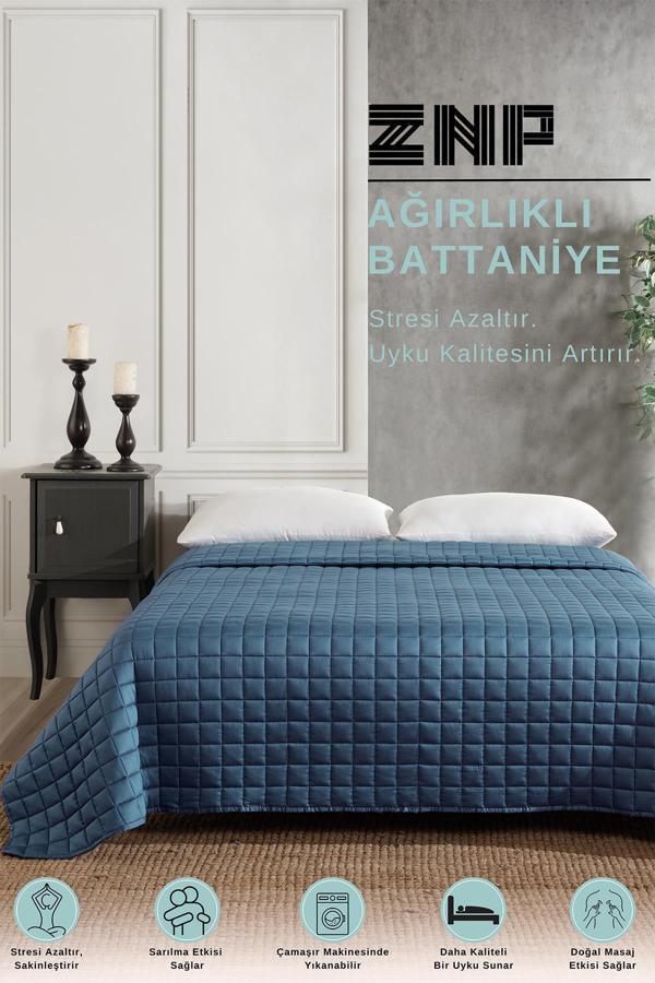 %100 Pamuk Çift Kişilik Ağırlıklı Terapi Yorganı | Battaniyesi 10 Kg 195x215 Cm  - Image 1