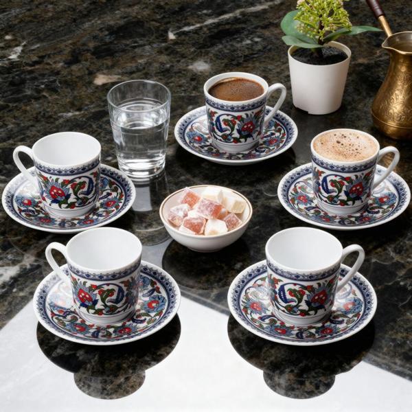 GÜRAL PORSELEN Gözde Double 12 Parça 6 Kişilik Kahve Fincan Takımı 60932 - Image 1