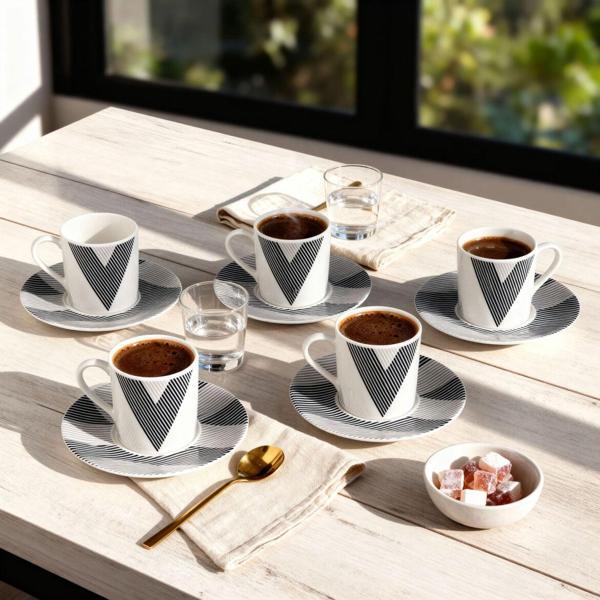 GÜRAL PORSELEN Camelia 12 Parça 6 Kişilik Kahve Fincan Takımı Karışık 6245 - Image 1