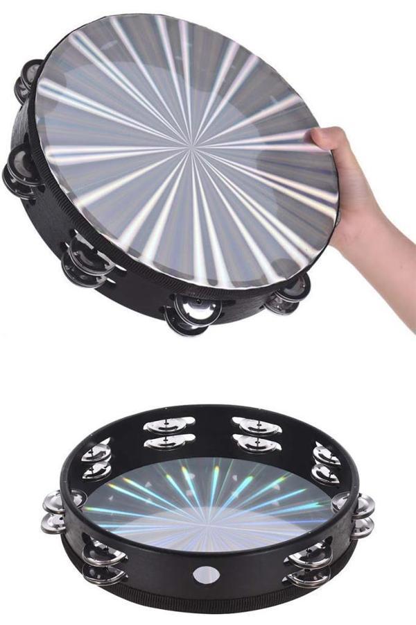 Midex TF-30SL Çift Sıra 8 Zilli Gümüş Renk Derili Tef Tamburin (25.5 cm) - Image 1