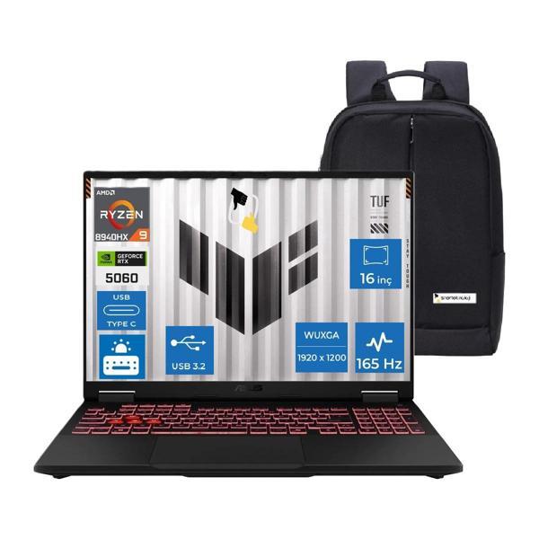 Tuf Gaming A16 FA608PM-RV010 Amd Ryzen 9 8940HX 64GB 1tb SSD RTX5060-8GB 115W Freedos 16" 165Hz Wuxga Taşınabilir Bilgis - Image 1