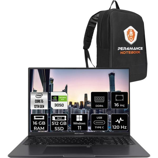 Vivobook 16X Intel Core I5 12450H 16GB 512GB SSD RTX3050 16'' Fhd+ W11H Taşınabilir Bilgisayar K3605ZC-N1013W & Per4 Çan - Image 1
