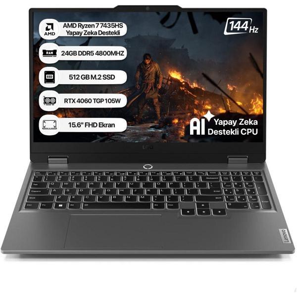 LOQ AMD Ryzen 7 Yapay Zeka Destekli 7435HS 24GB 512GB SSD RTX4060 Freedos 15.6" FHD 83JC00E7TR - Image 1