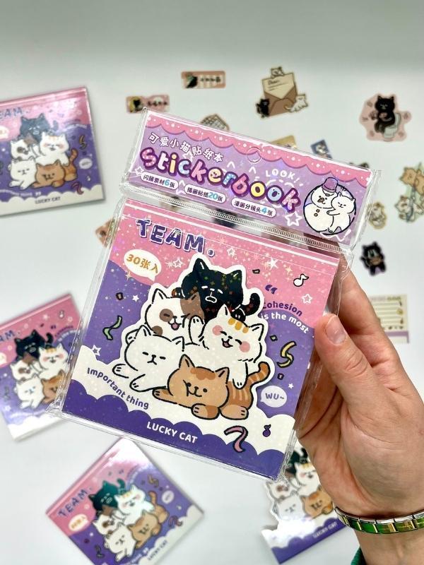 30 Sayfa 360 Adet  Pembe-Mor Tonları Su Geçirmez Lucky Cat Temalı Sticker Defteri /Sticker/Çıkartma  - Image 1
