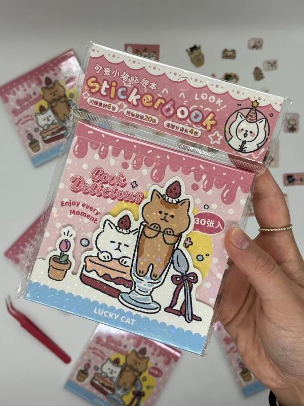 30 Sayfa 388 Adet Pembe-Mavi Tonları Cook Delicious Su Geçirmez Lucky Cat Temalı Sticker Defteri /Sticker/Çıkartma  - Image 1