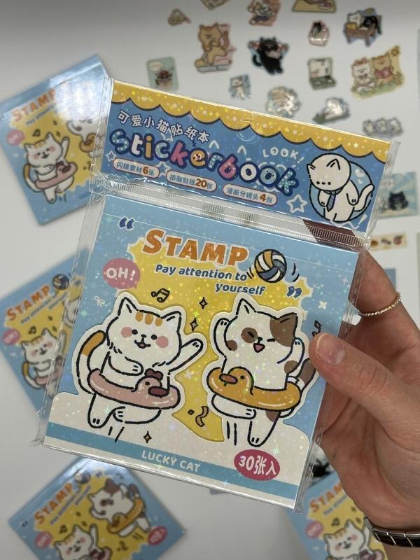 30 Sayfa 374 Adet  Mavi Renk Su Geçirmez Lucky Cat Temalı Sticker Defteri /Sticker/Çıkartma  - Image 1