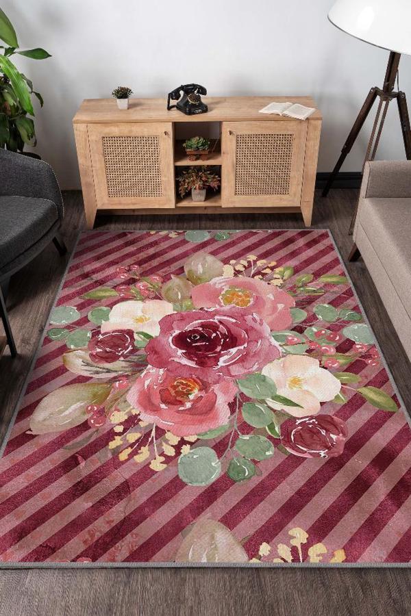 Homshtag Evet Çiçek Desenli Salon Halısı Çok Renkli Oturma Odası Halısı Çizgili Modern Halı - Image 1