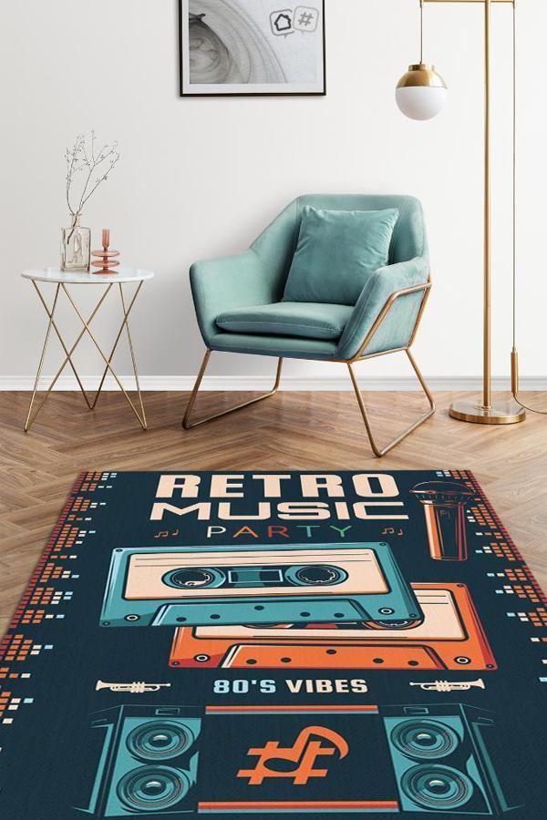 Homshtag Retro Müzik Çok Renkli Müzik Sever Halısı Müzisyene Hediye Halı Müzik Figürlü Halı - Image 1