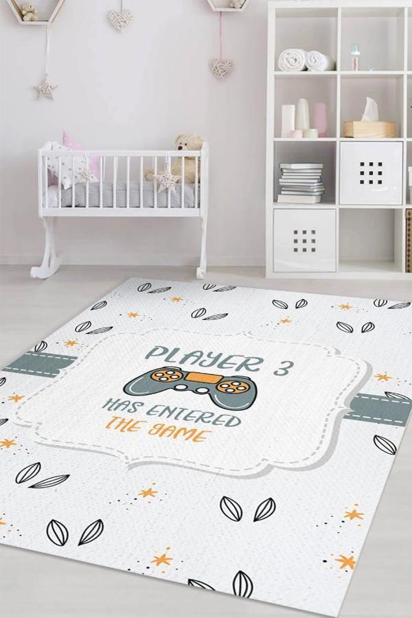 Homshtag Üçüncü Oyuncu Geldi Beyaz Renkli Çocuk Odası Halısı Minimal Çocuk Halısı Bebek Temalı Halı - Image 1