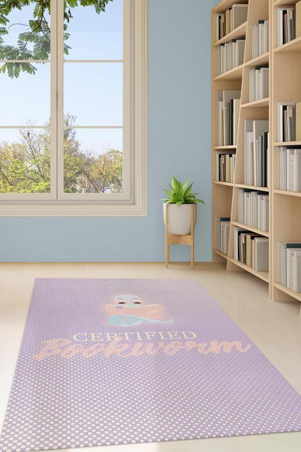 Homshtag Sertifikalı Kitap Kurdu Mor Renkli Kitap Sever Halısı Okuma Sever Çalışma Odası Halısı - Image 1