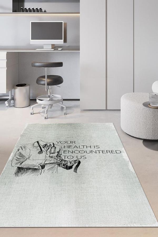 Homshtag Sağlığın İçin Doktor Temalı Halı Minimal Doktor Ofis Halısı Doktora Beyaz Renk Hediyelik Halı - Image 1