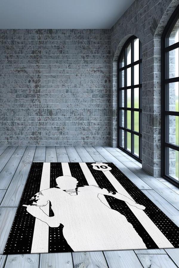 Homshtag Efsane 10 Siyah Beyaz Renkli Futbol Halısı Beşiktaş Severlere Tasarım Hediyelik Halı - Image 1