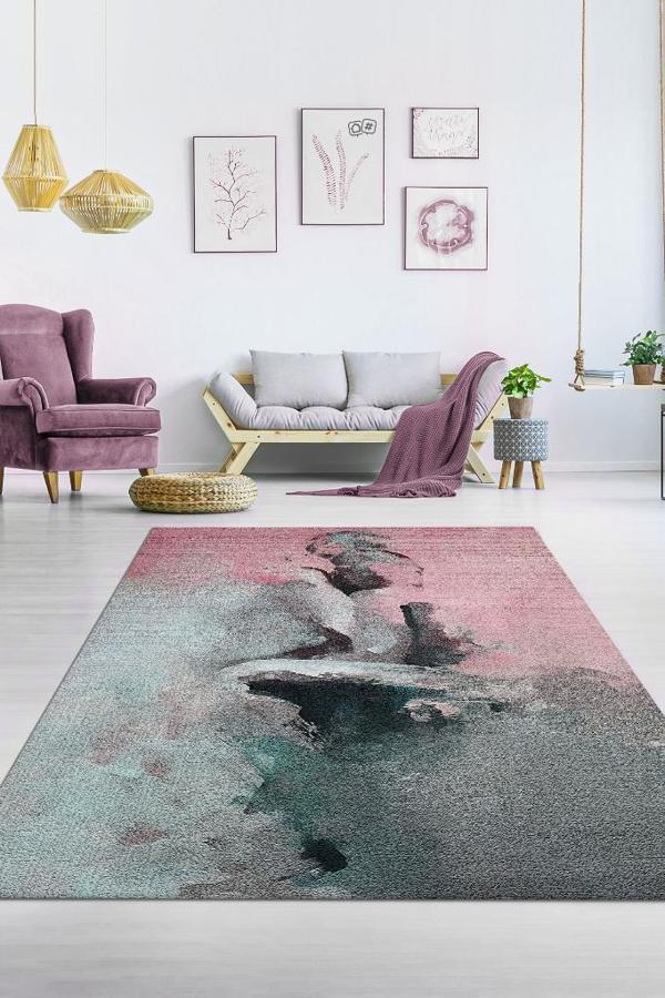 Homshtag Aşkın Ruhu Pembe Gri Renkli Halı Soyut Desenli Sevgiliye Hediyelik Halı Dekoratif Halı - Image 1